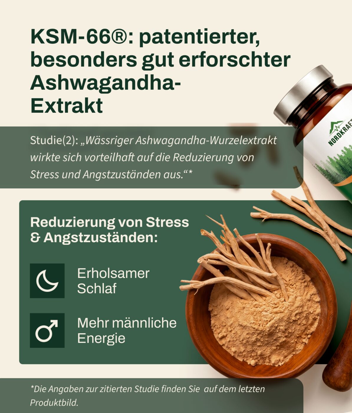 Nahaufnahme des KSM-66® Ashwagandha-Wurzelextrakts