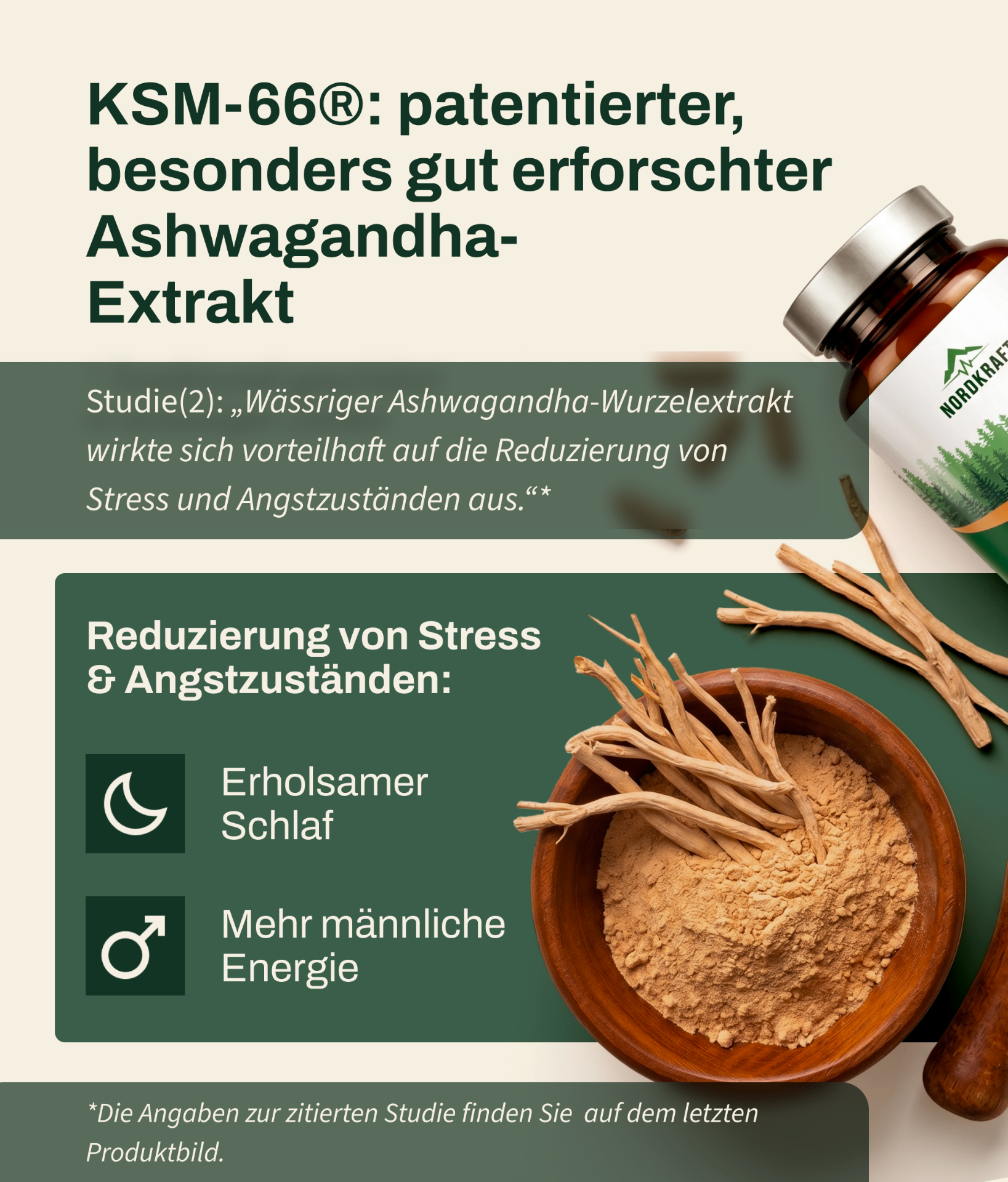 Nahaufnahme des KSM-66® Ashwagandha-Wurzelextrakts
